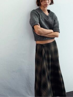 Zara Plaid Midi Skirt